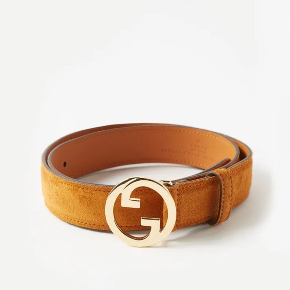 Interlocking-G Suede Belt 
Tan Suede Belt with Gold Buckle - Picture 2 of 6